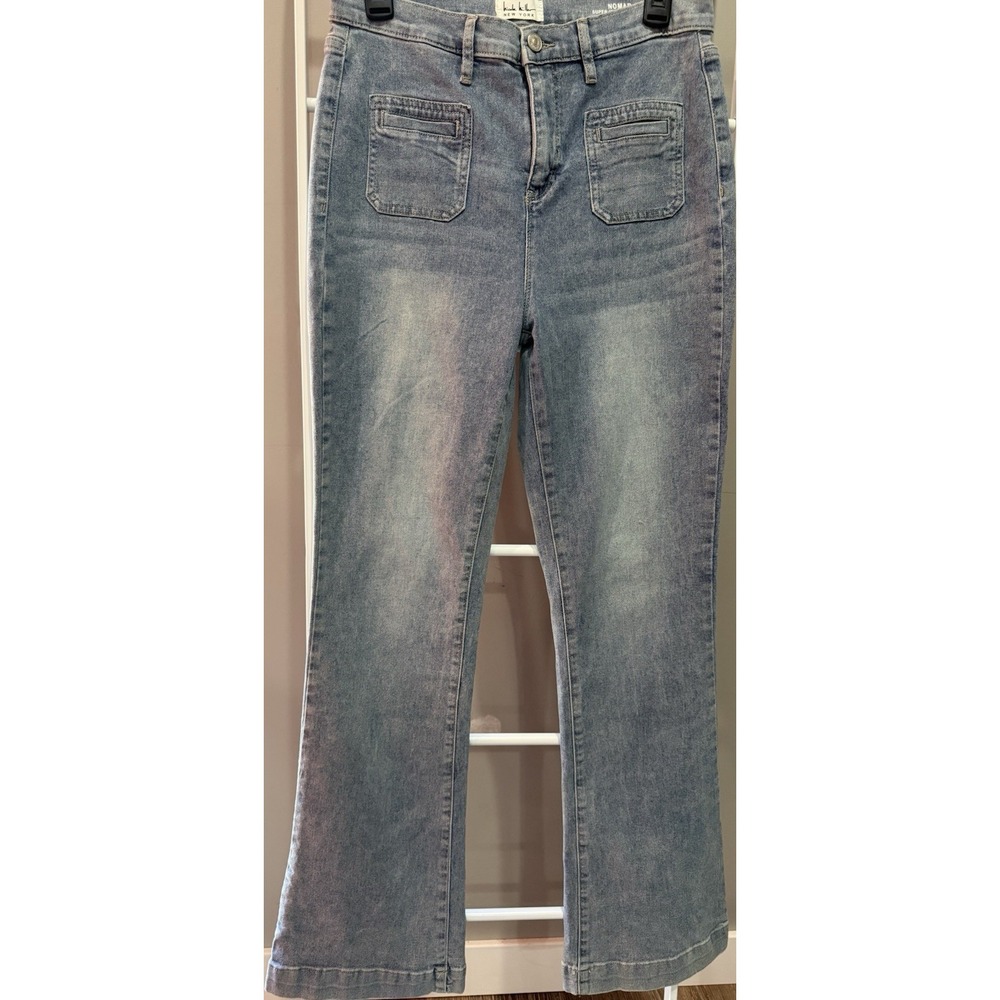 Nicole Miller New York Super High Rise Flare Jeans Light Wash Blue Denim Women